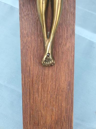 16" Mid Century Brass Christ on Mahogany cross