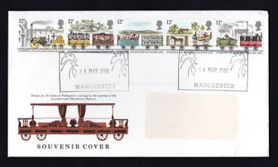 1980 Great Britain Liverpool and Manchester Railway Commemorative Stamp First Day Cover (FDC)