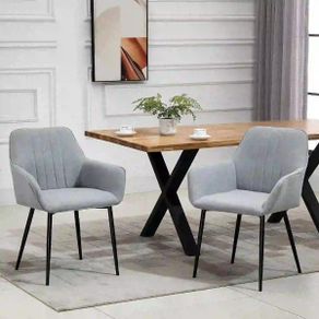 Mid-Century Dining Chairs Set of 2, Light Grey