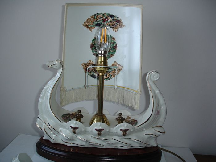 CRE Irish Porcelain Hand Made Viking Ship Table Lamp in Galway