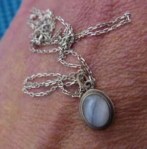 Vintage 80s Round Moonstone Pendant Sterling Silver 925  Necklace 2,2g L9,5"