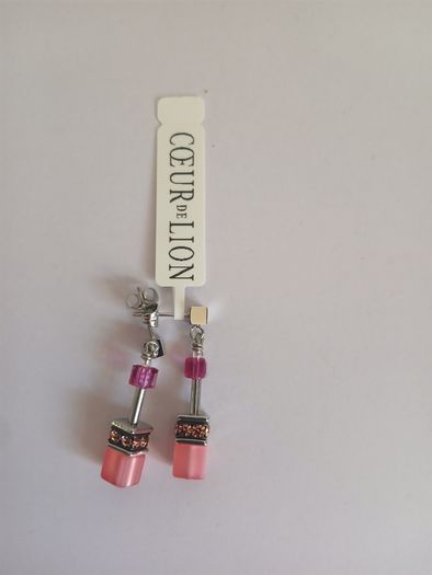 Coeur de Lion GeoCUBE Viva Magenta Pink Swarovski Crystal Earrings New Boxed CAN POST