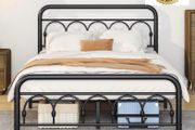 4ft6 Double Bed Frame with High Headboard and Footboard,Vintage Platform Bed Double,Heavy Duty Metal Platform,Steel Slat Support,No Box Spring Needed,Easy Assembly,Black