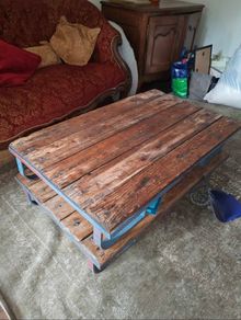 Industrial Reclaimed Wood Coffee Table with Blue Iron Frame