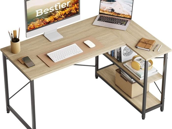 L Shaped Desk Small Corner Desk with Shelves 120CM Reversible Computer Desk Writing Table with Bookshelf for Home Office Small Space LOTS OF COLOURS AVAILABLE, SEE PHOTOS (FREE POSTAGE)