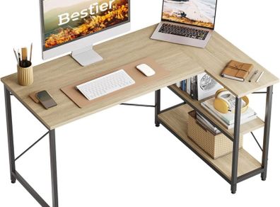 L Shaped Desk Small Corner Desk with Shelves 120CM Reversible Computer Desk Writing Table with Bookshelf for Home Office Small Space LOTS OF COLOURS AVAILABLE, SEE PHOTOS (FREE POSTAGE)