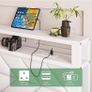 4ft6 Floating Double Bed Frame Upholstered Platform Bed with Storage Shelf Headboard,Charging Station/LED Lights,Metal Slat Support/Noise Free,No Box Spring Needed,135x190 Double Size,White Image 5