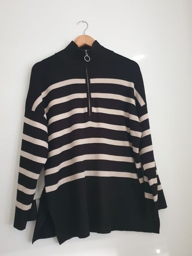 Object.  Zip Striped Knitted Jumper Size Medium