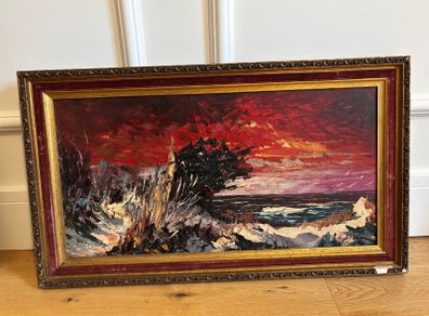 Dramatic Impasto Coastal Seascape Oil Painting