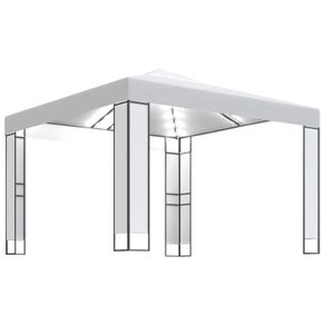 Gazebo with Double Roof and String Lights 3x3 m White