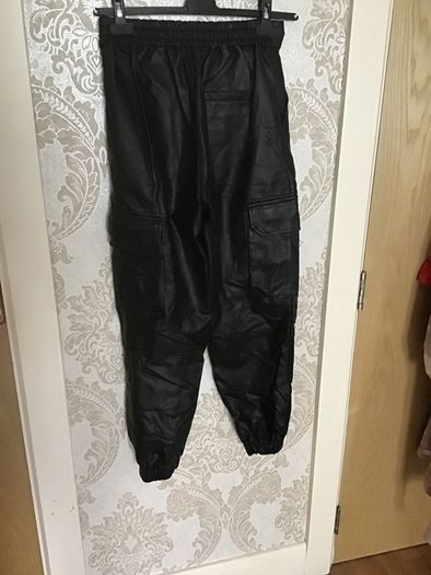 Black Leather Combat Trousers Size 10