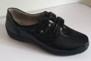 Waldlaufer Henni Ladies Velcro Shoe Black Patent Leather Wide Fit Size UK3.5 CAN POST