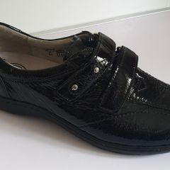 Waldlaufer Henni Ladies Velcro Shoe Black Patent Leather Wide Fit Size UK3.5 CAN POST