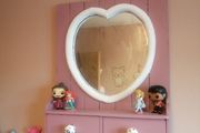 rustic heart shaped mirror with shelf, drawers and hooks
