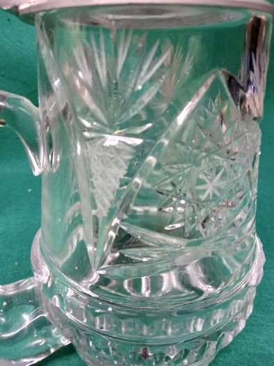 Vintage German Crystal Glass Beer Stein  / Tankard /  Lidded