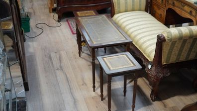 Nest of Three Tables with Leather Tops