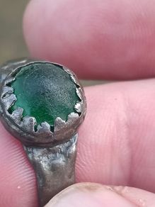 Medieval Nomad Green Garnet Bronze Ring 9th-13th AD