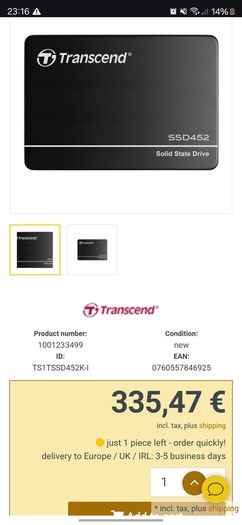 Transcend SSD452K-I | 1 TB | 2.5" Serial ATA III 3D TLC | Brand New | Can Also Post |