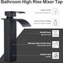 Waterfall High Rise Black Basin Mixer Taps, Square Monobloc Basin Tap, Single Handle Bathroom Sink Mixer Tap Image 7