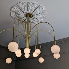 Brand new brass and opaline chandelier