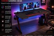 Gaming Desk with LED Lighting, PC Holder &amp; Accessories 140 cm