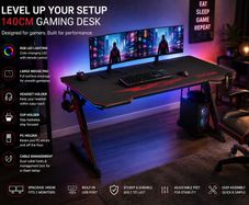 Gaming Desk with LED Lighting, PC Holder & Accessories 140 cm