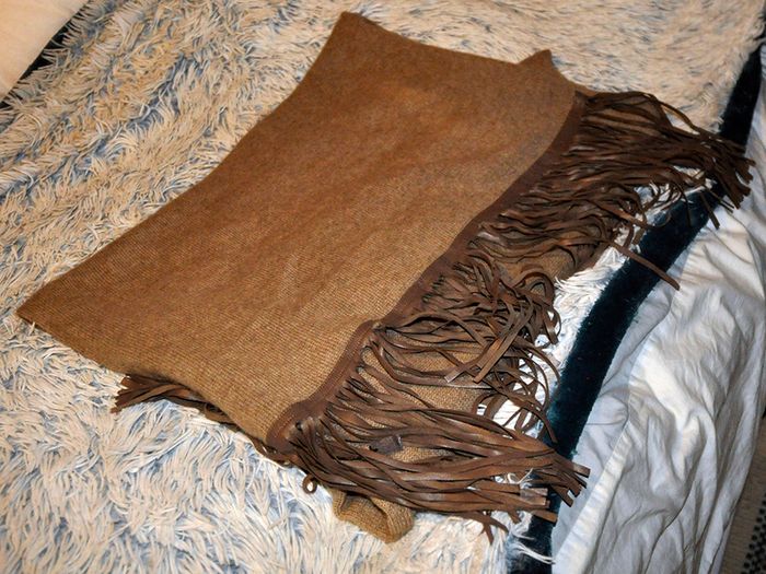 Zoe Couture Scarf/wrap, Taupe, 60% Cashmere, 40% Wool, 8' X 2', Leather Fringe