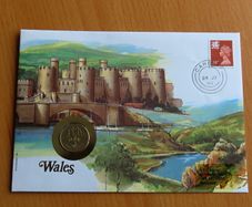 WALES vintage collectable 1990 1 Pound Coin & 24p Welsh Stamp Castle Cover FDC