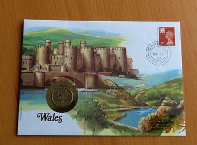 WALES vintage collectable 1990 1 Pound Coin & 24p Welsh Stamp Castle Cover FDC