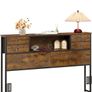 King Size Bed Headboard with Storage, Freestanding Headboard with 4 Fabric Drawers & Shelves, Adjustable Bed Frame Connectors, Bedroom Bookcase Headboard Image 9