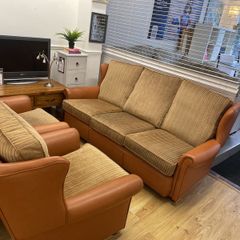 3-Seater Leatherette w/ Suede Cushion Sofa & 2 Armchair Set