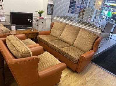 3-Seater Leatherette w/ Suede Cushion Sofa & 2 Armchair Set