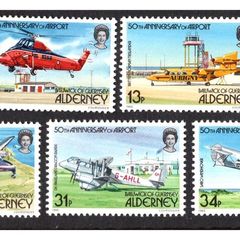1985 Alderney 50th Anniversary of Alderney Airport Commemorative Stamps Mint Never Hinged (MNH)