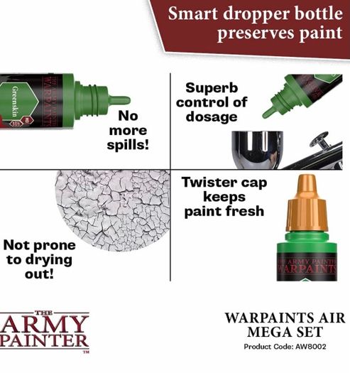 The Army Painter Warpaints Air Mega Set, 60 Warpaints (9 Metallics 1 Fluo) Acrylic Paint Non Toxic Water Based Airbrush Paint Acrylic Paint Set