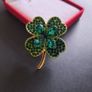 Lucky Clover Leaf Irish Brooch Green Shamrock Four Leaf Clover Crystal Pin Badge Image 4