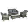 4 Pieces Outdoor PE Rattan Garden Furniture Set with Cushions - Patio Special Hand Weave Wicker Conservatory Sofa Set and Glass Top Coffee Table, Mixed Grey Image 6
