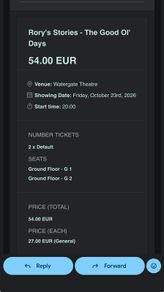 2x tickets Kilkenny Rory's Stories - The Good Ol' Days