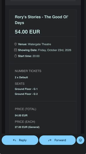 2x tickets Kilkenny Rory's Stories - The Good Ol' Days