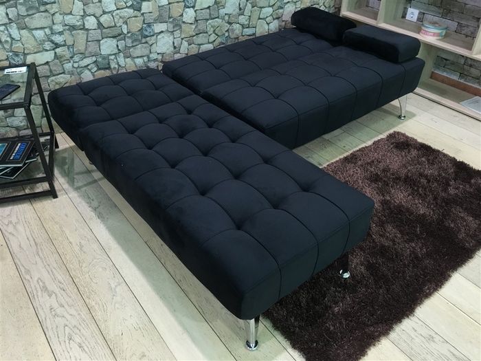 Black Corner Sofa Bed with Chaise Longue, Aroa xs