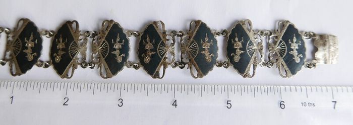 Vintage SIAM STERLING Silver 8 Panel Fan Bracelet L 7" - 20,36g