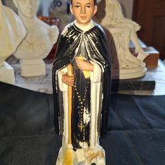 Beautiful Old Statue of  St. Martin de Porres, the Saint holding a broom and a book, accompanied by a Dog and a Dove at his feet, Postage Available or Collection