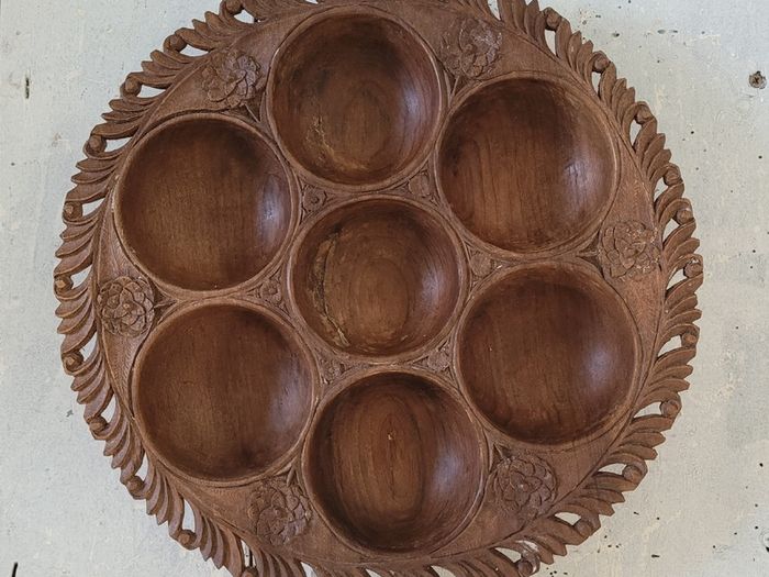 Vintage carved walnut serving dish