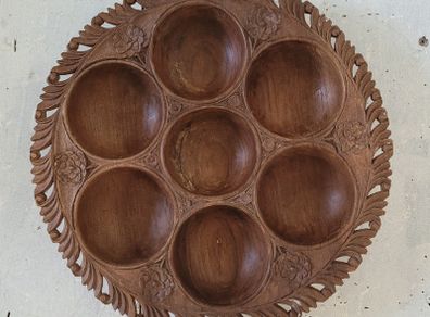 Vintage carved walnut serving dish