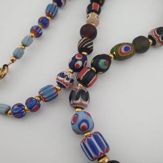 Antique Venetian Style MulitColor Mix Glass & Old Face Glass Pendant Necklace
