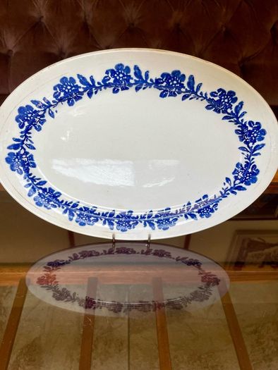 Vernacular Blue and White Spongeware  Floral Platter Unmarked 30 cm
