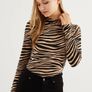 Mock Neck brown Zebra Print Slim Tee  Size M Image 4