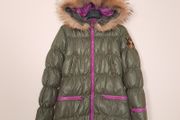 Eleven Elfs Khaki Green Pink Trim Padded Quilted Puffer Jacket Down Size S