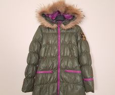 Eleven Elfs Khaki Green Pink Trim Padded Quilted Puffer Jacket Down Size S