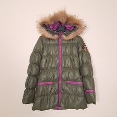 Eleven Elfs Khaki Green Pink Trim Padded Quilted Puffer Jacket Down Size S