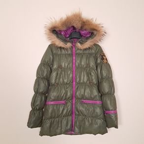 Eleven Elfs Khaki Green Pink Trim Padded Quilted Puffer Jacket Down Size S